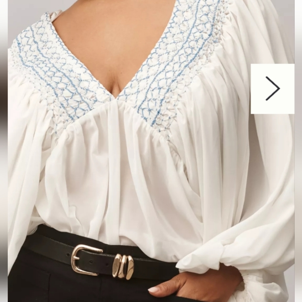 Free People,white,sheer, smocked,babydoll,top! Sz.M